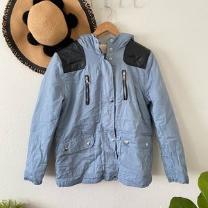 🍂 Miss London Black Label Cozy Dusty Blue Faux Fur Lined Hooded Jacket 🍂